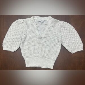 Joe's Jeans Cream V-Neck Textured Puff-Sleeve Sweater